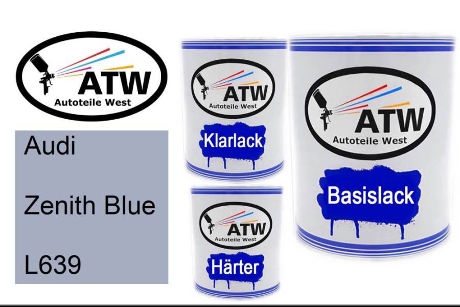 Audi, Zenith Blue, L639: 1L Lackdose + 1L Klarlack + 500ml Härter - Set, von ATW Autoteile West.